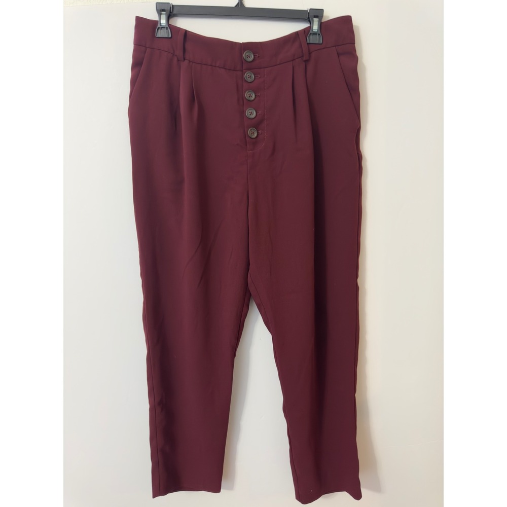 Anthropologie Trousers Womens 8 Burgundy Pleated High Waist Button Fly